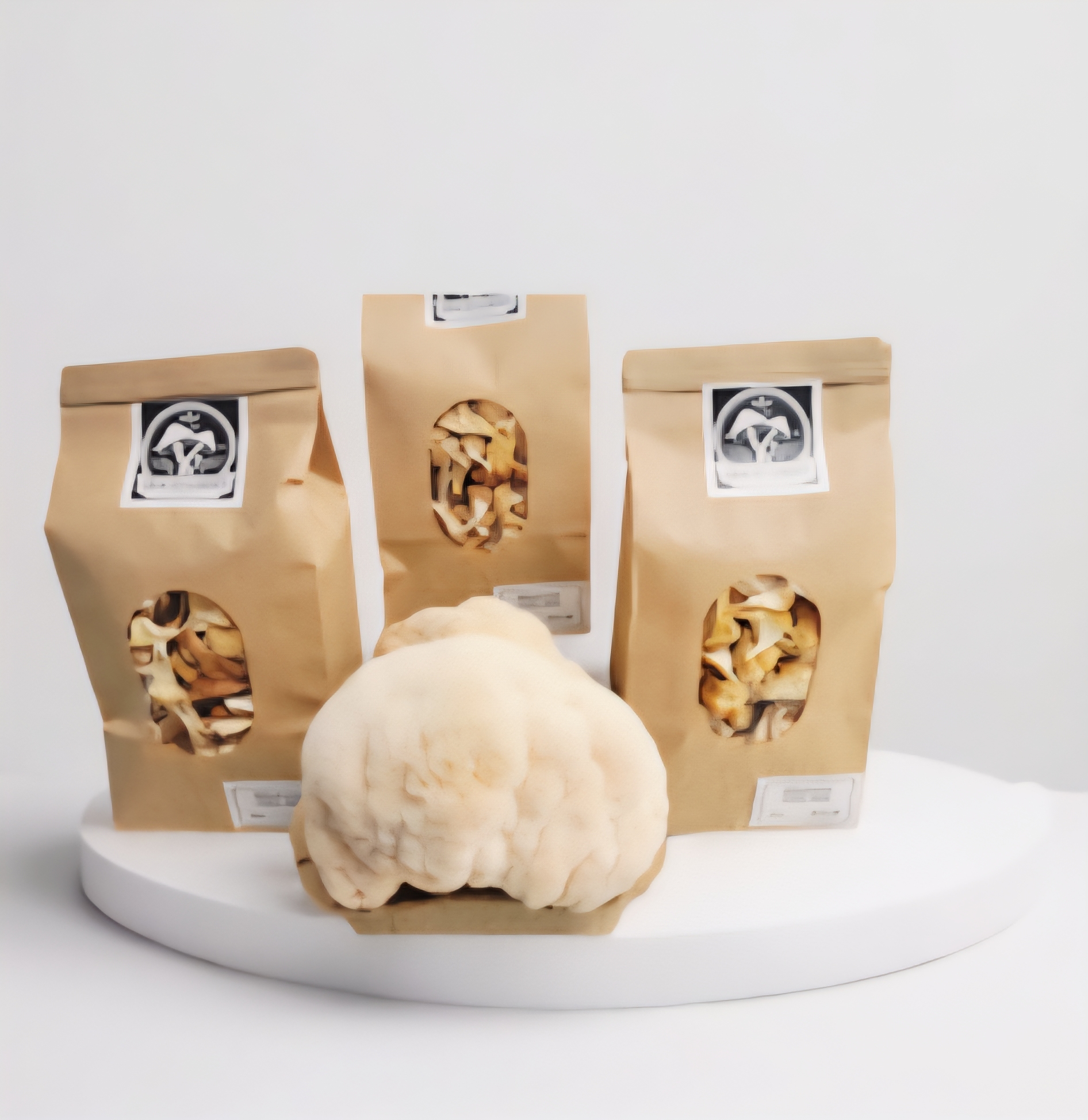 Packaged Lion’s Mane mushroom products